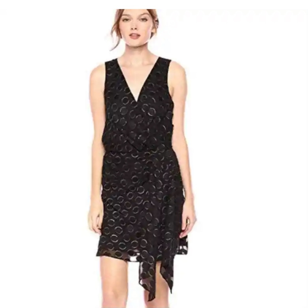 Ramy Brook Black Desiree V-neck Metallic Polka Dot Applique Dress